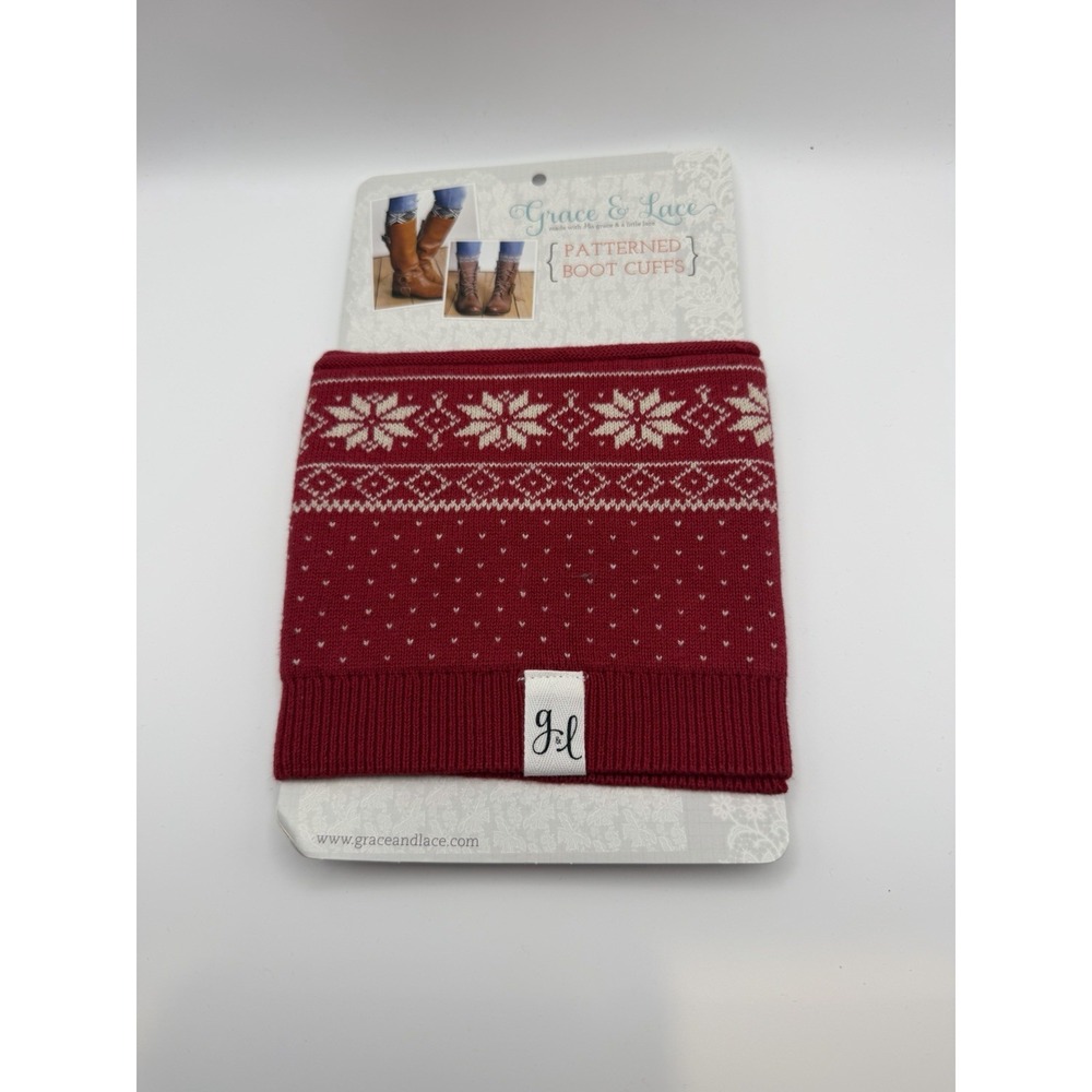 Red & White Snow Flake patterned Grace & Lace‎ Boot Cuffs Brand New